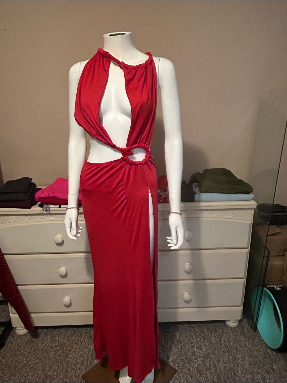 SHEIN Red Cutout Halter Maxi Dress with Side Slit